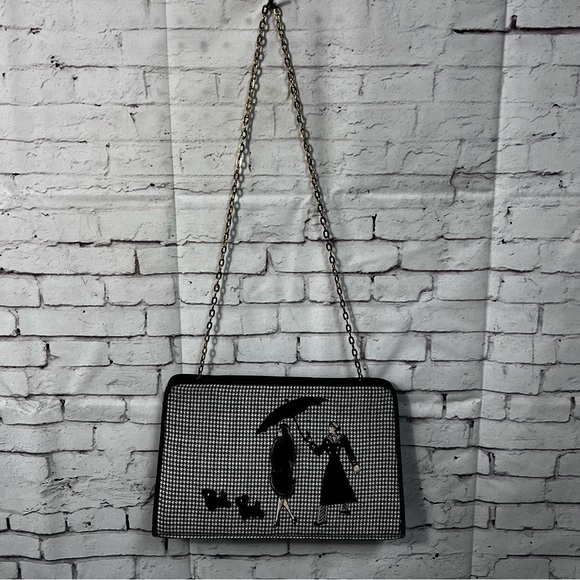 Houndstooth Bag Brown SUMMER TOMPKINS Purse Retro Art Vintage Dog Umbrella NWT - Picture 8 of 16